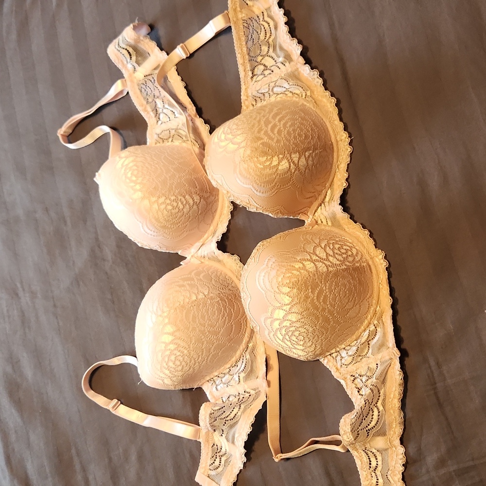 Two bras, pink and beige, 38DD